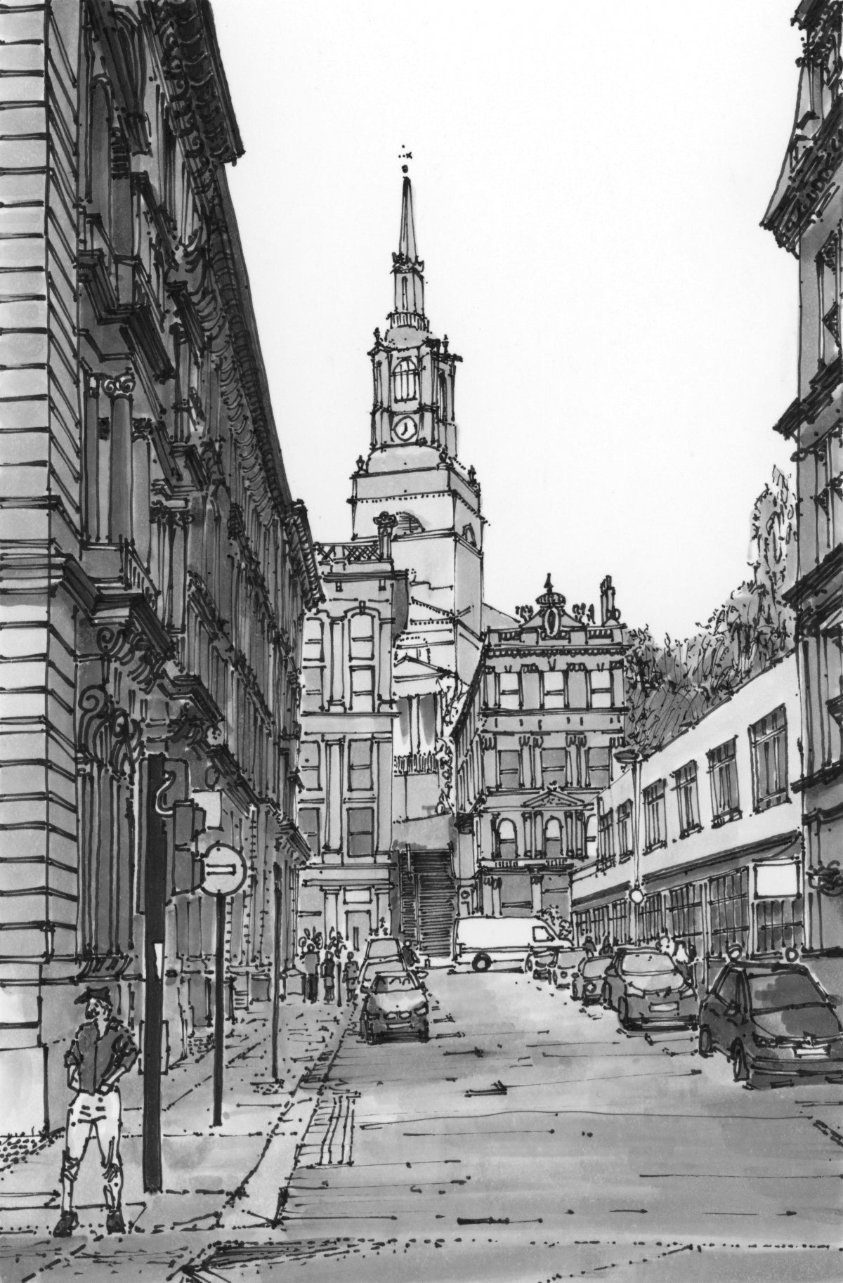 All Saints Church, King Street, Newcastle — Original Ink Drawing and Giclée Art Print