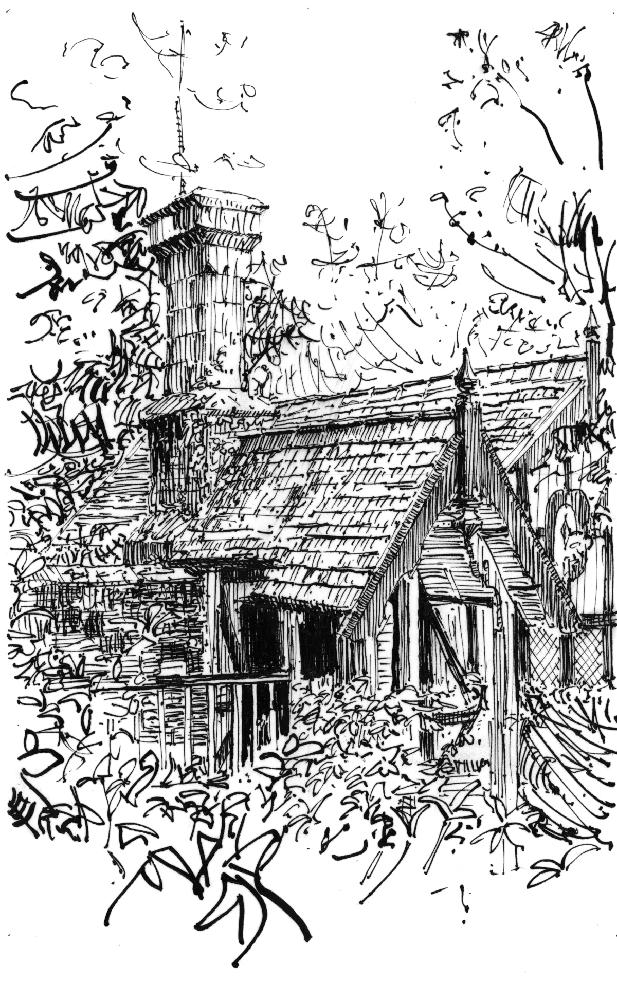 Gate House — Original Ink Drawing and Giclée Art Print