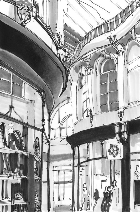 Morgan Arcade, Cardiff, Victorian and Edwardian arcades — Original Ink Drawing and Giclée Art Print